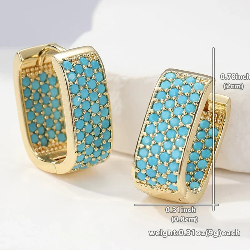 Hazel | Turquoise Pavé Gold Huggie Earrings