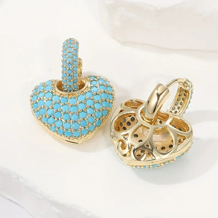 Aria | Turquoise Heart Pavé Lock Earrings