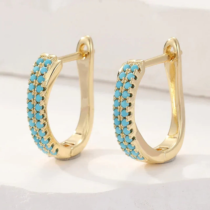 Mia | Turquoise Pavé Classic Gold Huggies