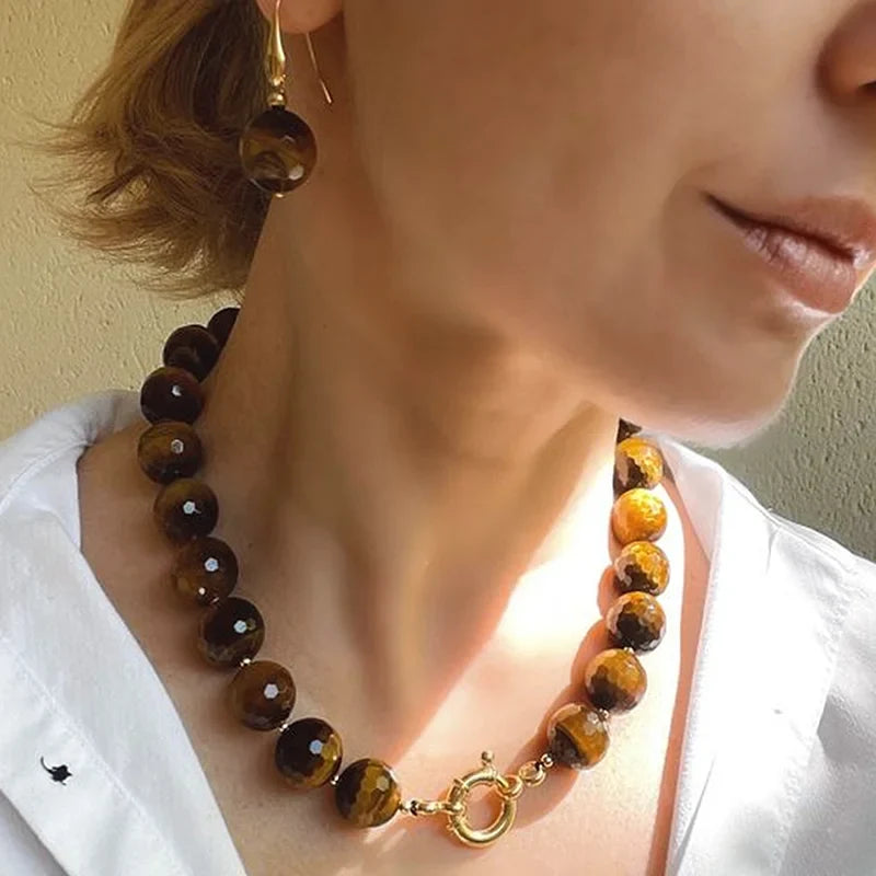 Luna | Bold Tigers Eye Necklace & Earrings (set of two)