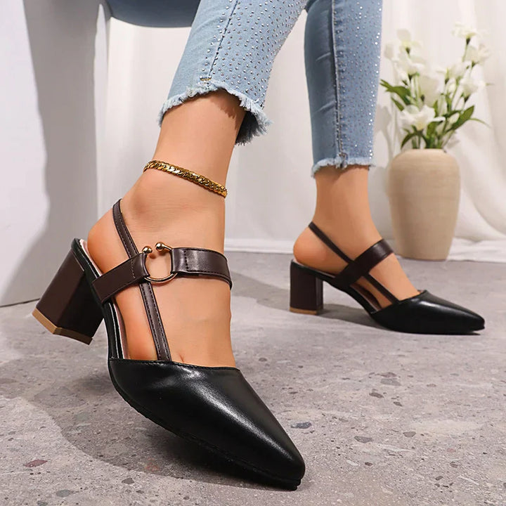 Mirella | Gold Ring Accent Block Heel