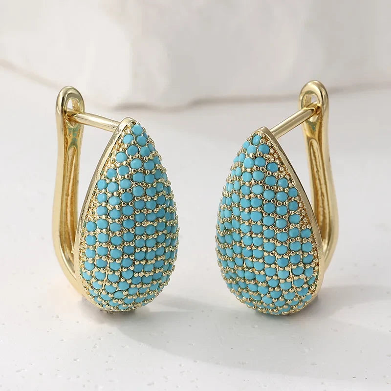 Nora | Turquoise Pavé Teardrop Hoop Earrings