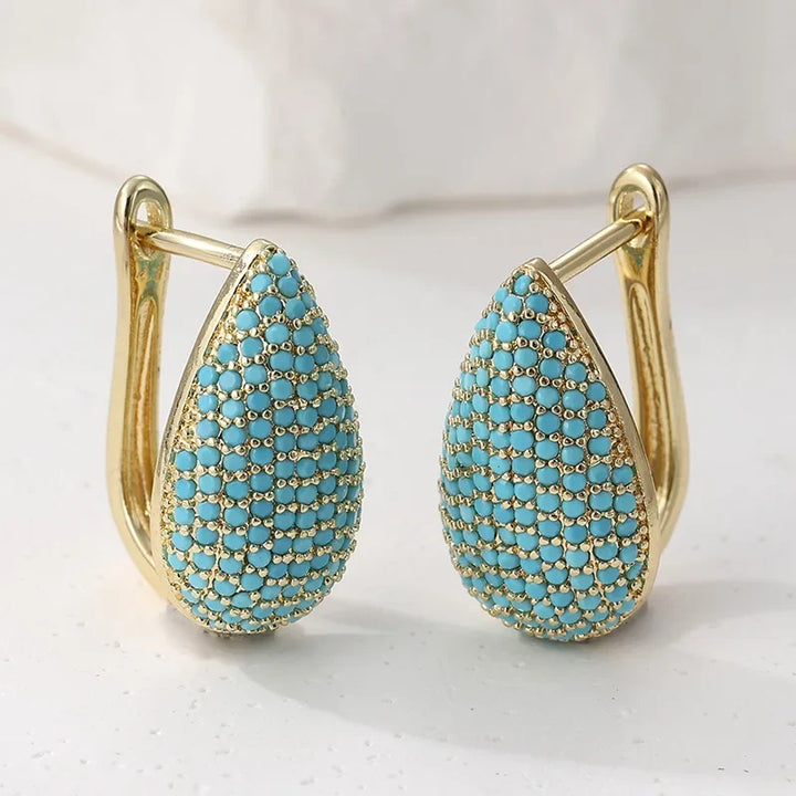 Nora | Turquoise Pavé Teardrop Hoop Earrings