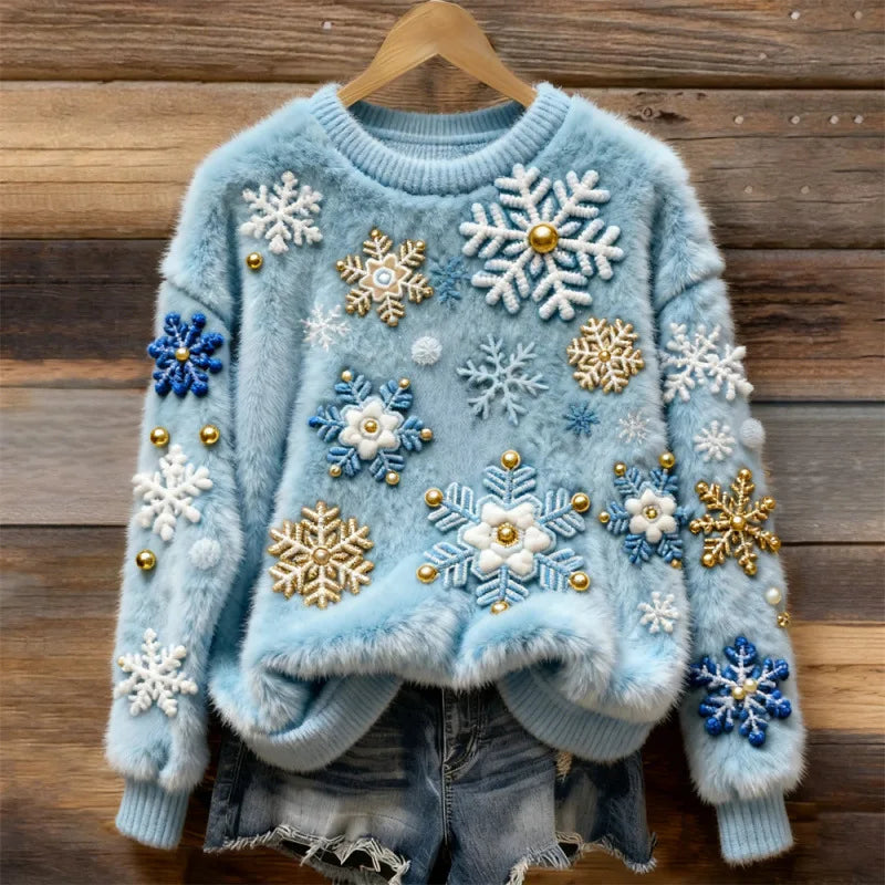 Cosy Winter Jumper | Frosted Snowflakes (Blue)
