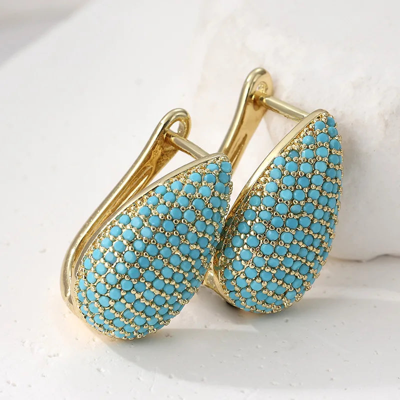 Nora | Turquoise Pavé Teardrop Hoop Earrings