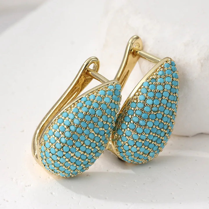 Nora | Turquoise Pavé Teardrop Hoop Earrings