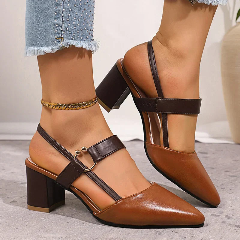 Mirella | Gold Ring Accent Block Heel