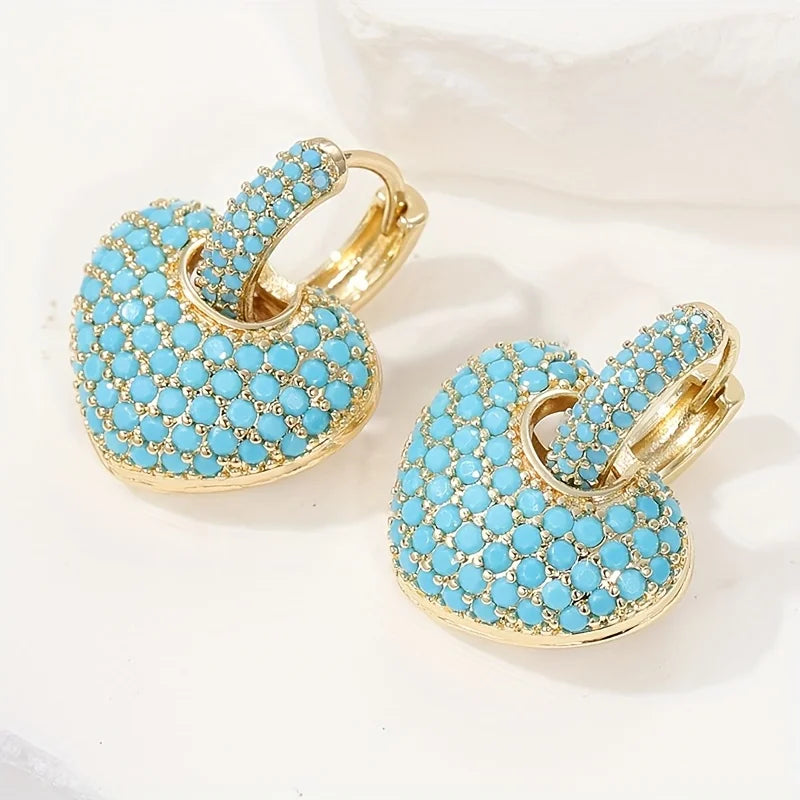 Aria | Turquoise Heart Pavé Lock Earrings