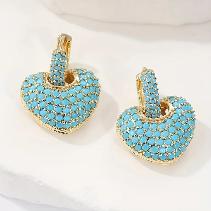 Aria | Turquoise Heart Pavé Lock Earrings