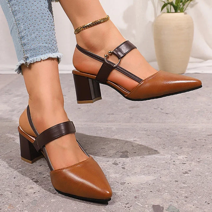 Mirella | Gold Ring Accent Block Heel