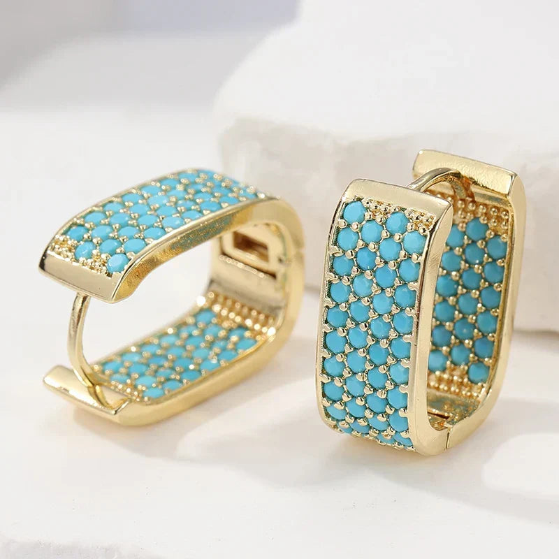 Hazel | Turquoise Pavé Gold Huggie Earrings