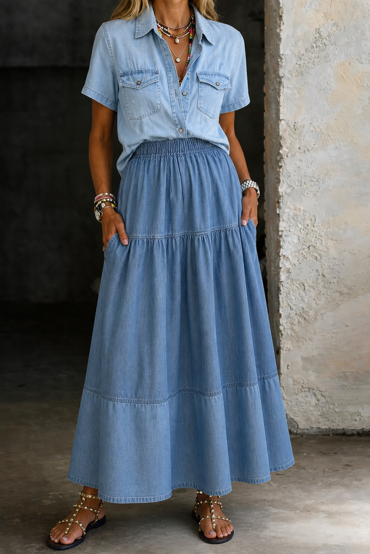 Sara | Elastic Waist Denim Skirt