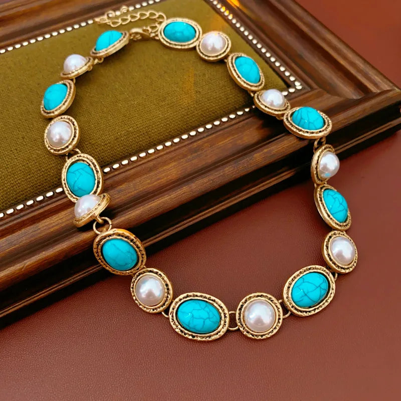 Skye | Turquoise & Pearl Antique Gold Statement Set