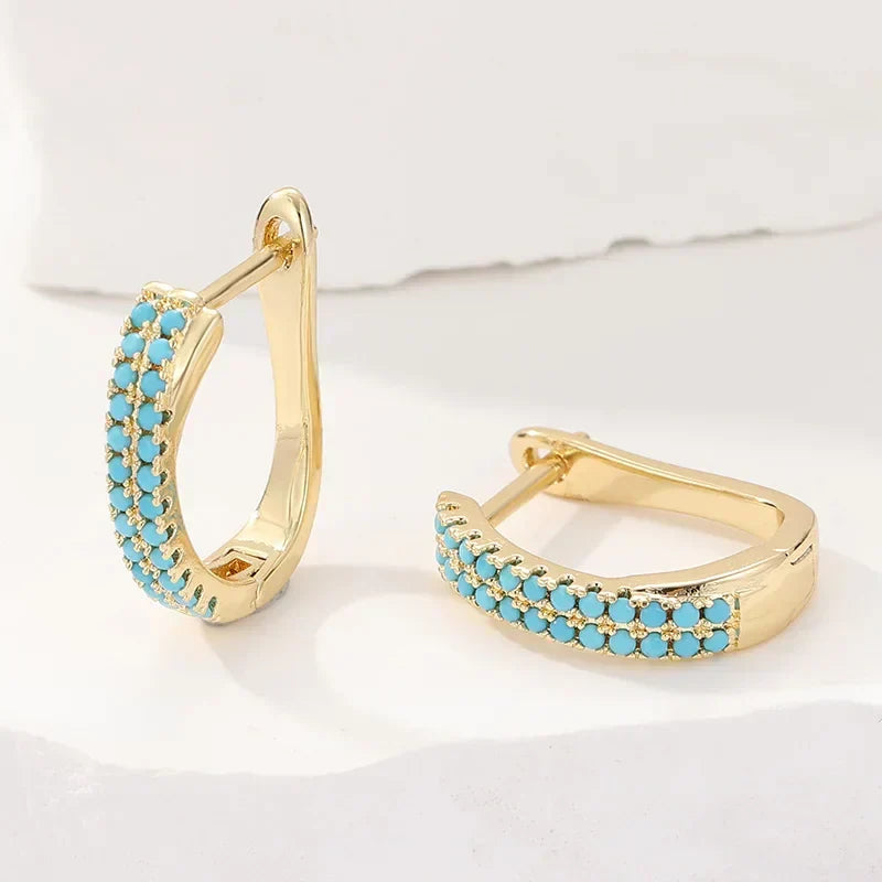 Mia | Turquoise Pavé Classic Gold Huggies