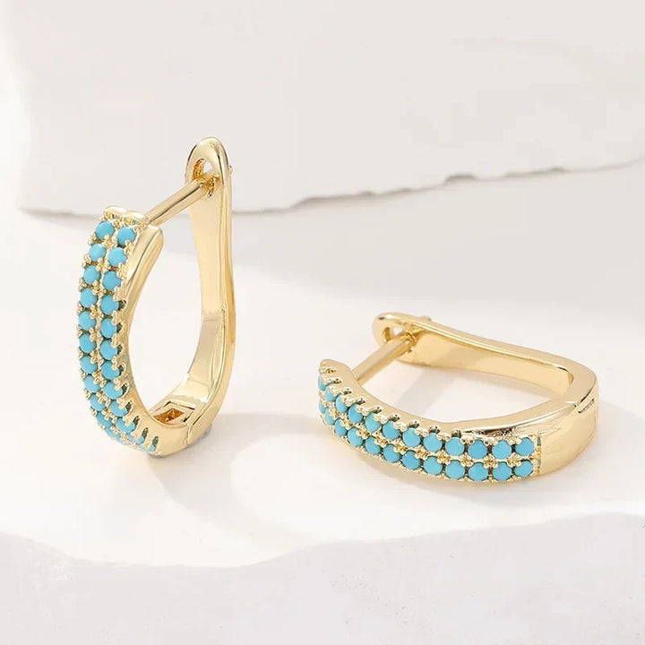 Mia | Turquoise Pavé Classic Gold Huggies