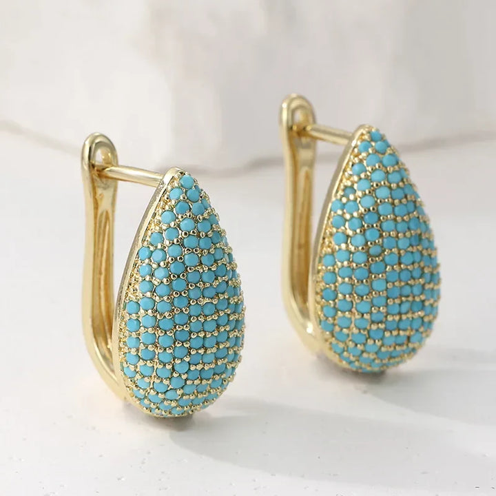 Nora | Turquoise Pavé Teardrop Hoop Earrings
