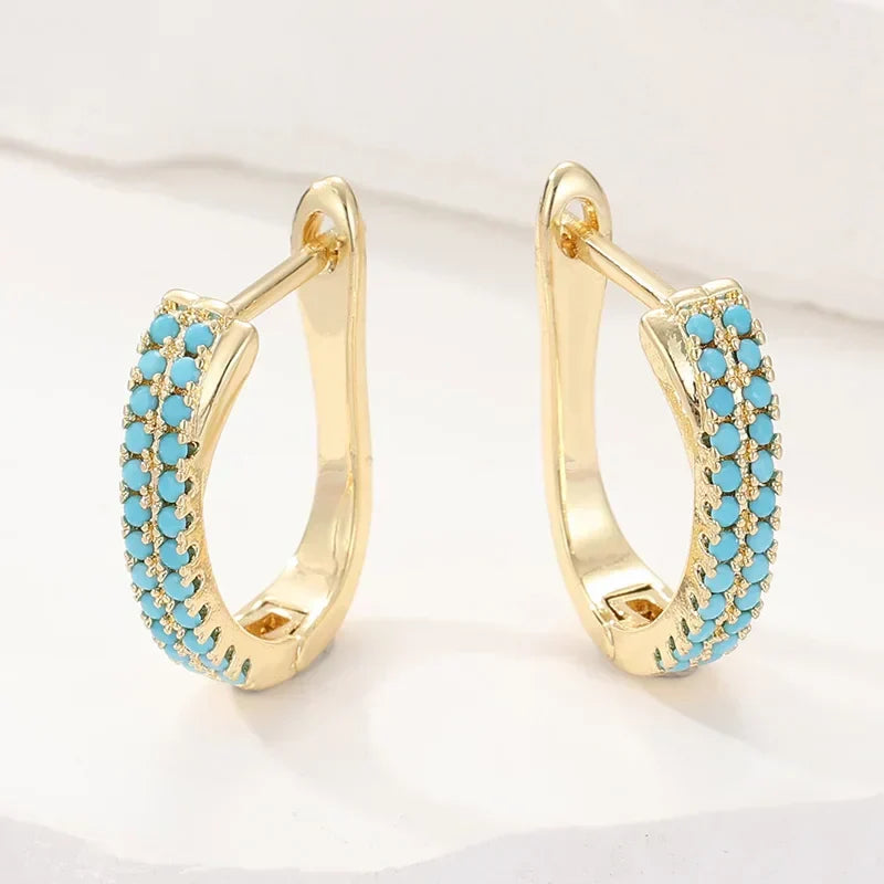 Mia | Turquoise Pavé Classic Gold Huggies