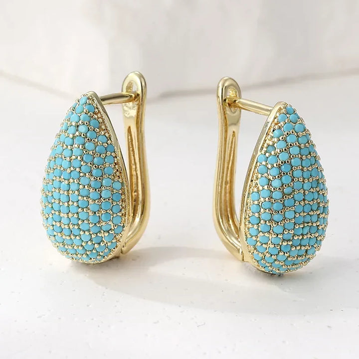 Nora | Turquoise Pavé Teardrop Hoop Earrings