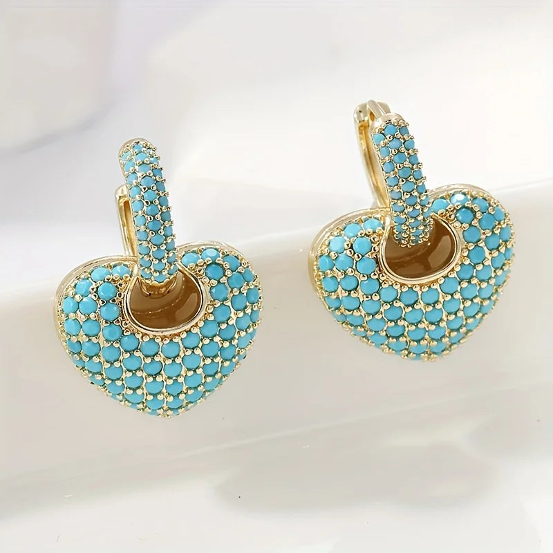 Aria | Turquoise Heart Pavé Lock Earrings
