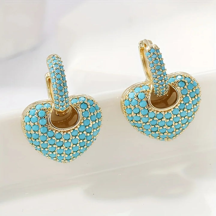 Aria | Turquoise Heart Pavé Lock Earrings