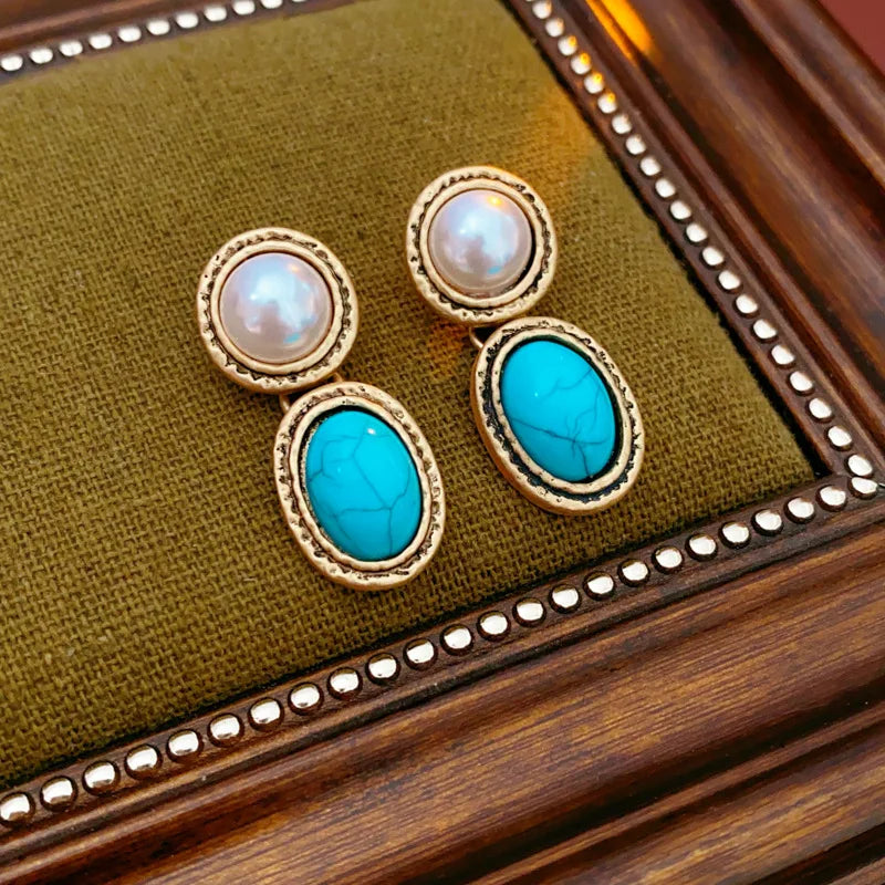 Skye | Turquoise & Pearl Antique Gold Statement Set