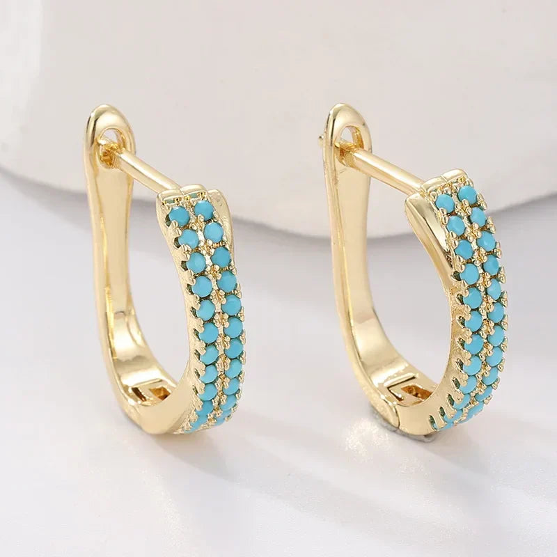 Mia | Turquoise Pavé Classic Gold Huggies