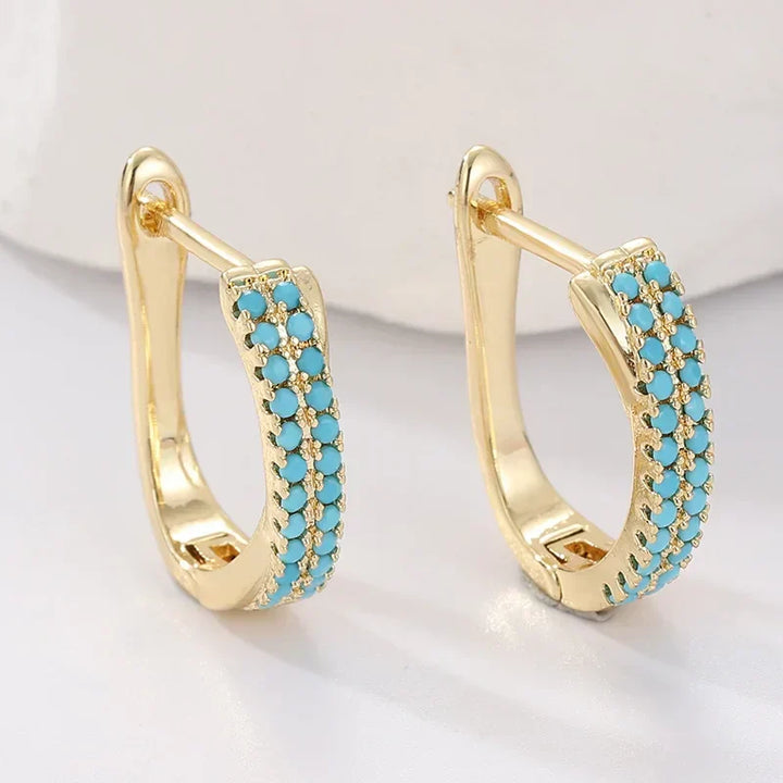 Mia | Turquoise Pavé Classic Gold Huggies