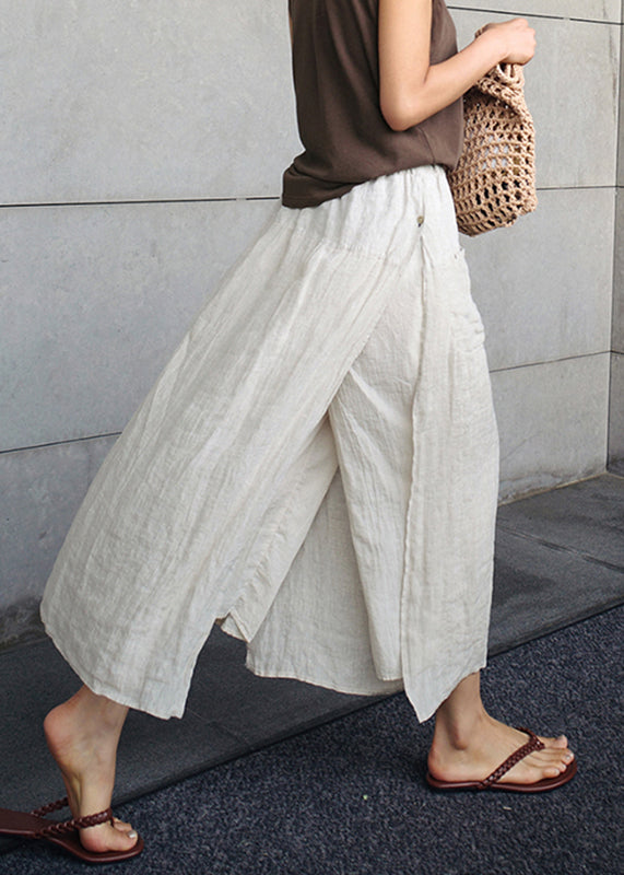 Black Side-Open Linen Pants Skirt
