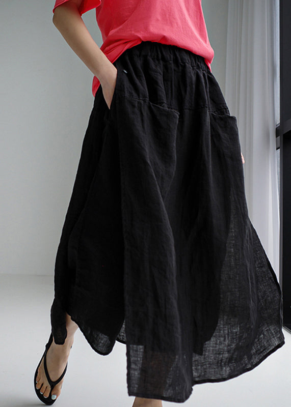Black Side-Open Linen Pants Skirt