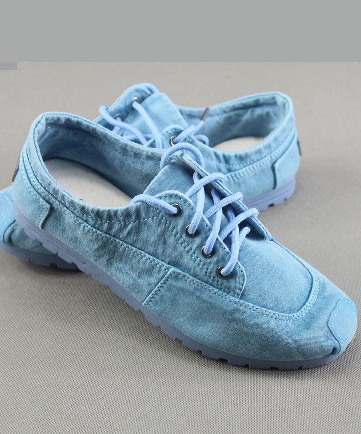 Blue Cotton Cross Strap Flat Shoes
