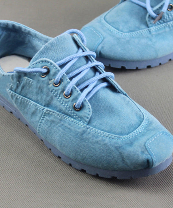 Blue Cotton Cross Strap Flat Shoes