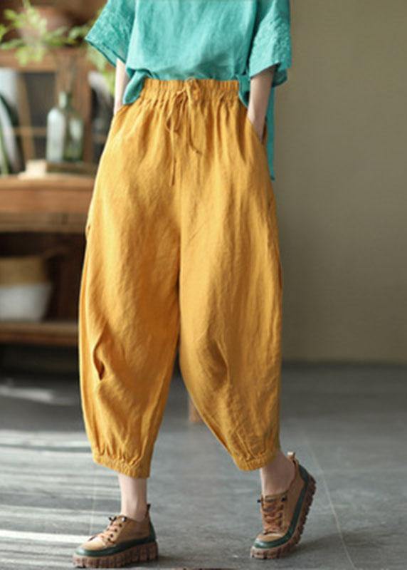 Yellow Retro High Waist Linen Pants