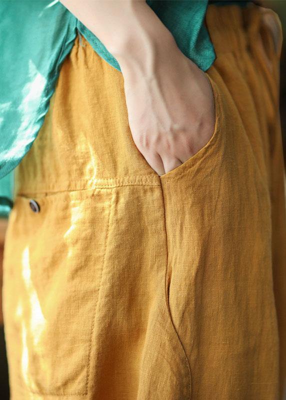 Yellow Retro High Waist Linen Pants