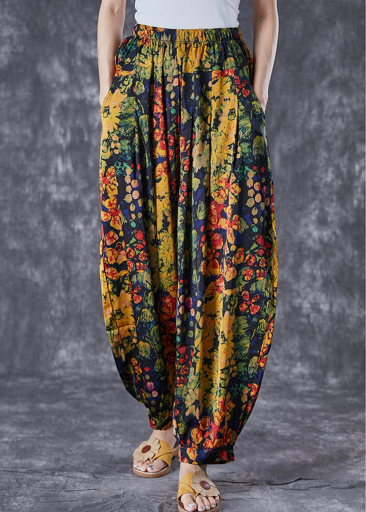 Oversized Print Linen Silk Harem Pants