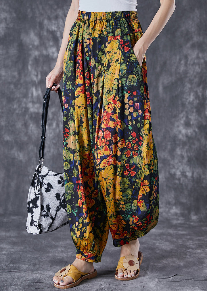 Oversized Print Linen Silk Harem Pants