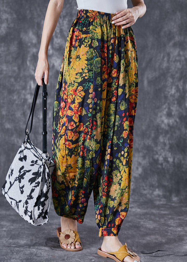 Oversized Print Linen Silk Harem Pants