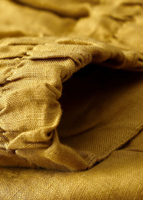 Yellow Elastic Waist Pocket Linen Pants