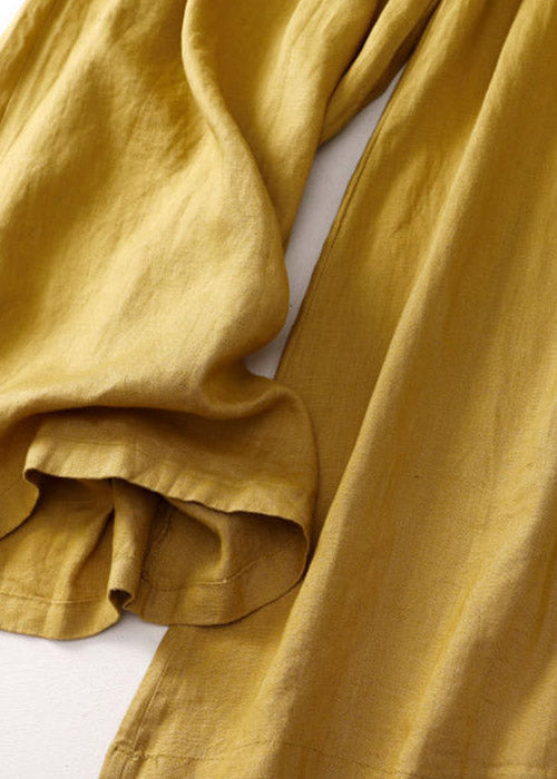 Yellow Elastic Waist Pocket Linen Pants