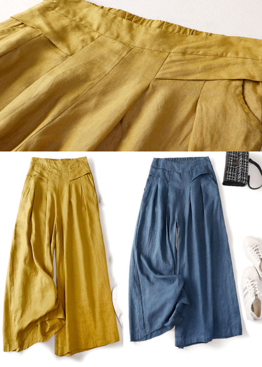 Yellow Elastic Waist Pocket Linen Pants