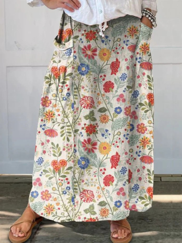 Fabi | Floral Print Elastic Waistband Pocket Skirt