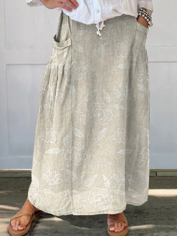 Dally | Vintage Floral Art Elastic Waistband Pocket Skirt