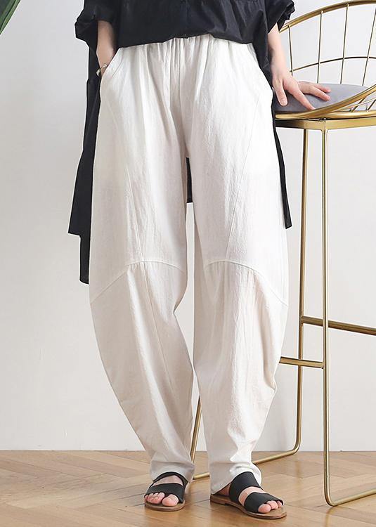 White Vintage Zen Lantern Linen Pants