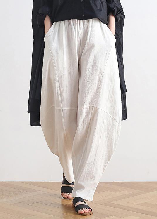 White Vintage Zen Lantern Linen Pants