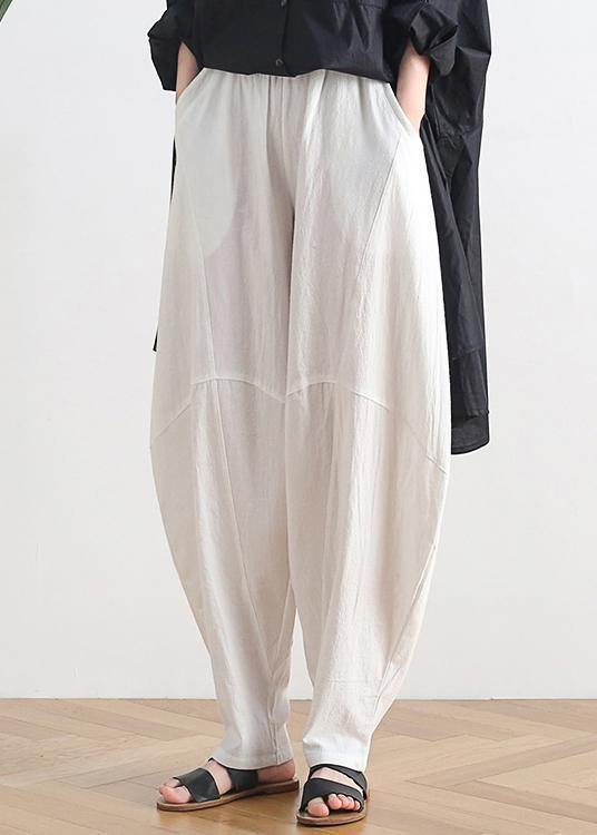 White Vintage Zen Lantern Linen Pants