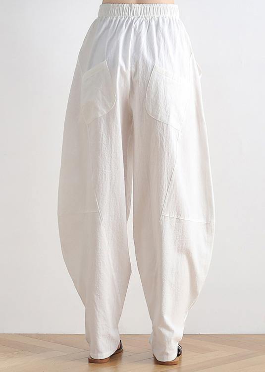 White Vintage Zen Lantern Linen Pants