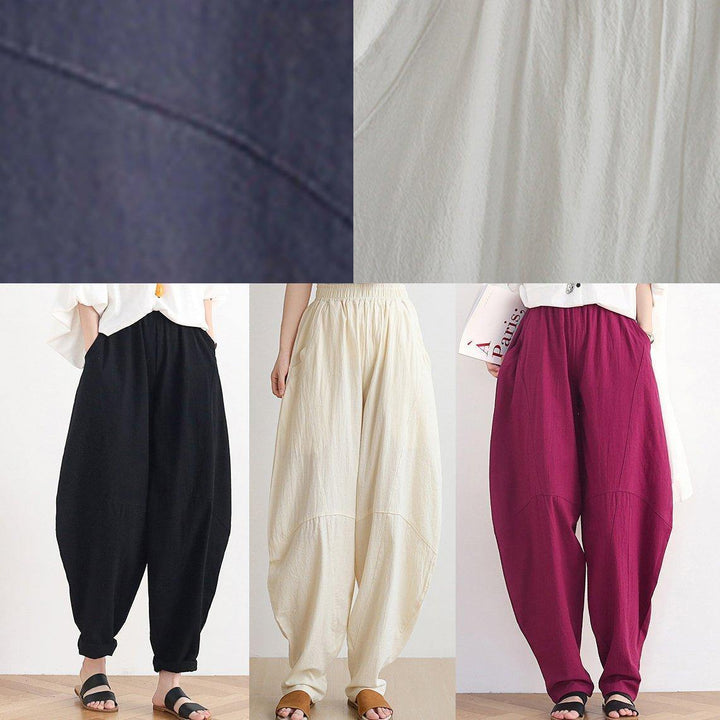 White Vintage Zen Lantern Linen Pants