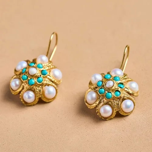 Willow | Vintage Turquoise & Pearl Medallion Earrings