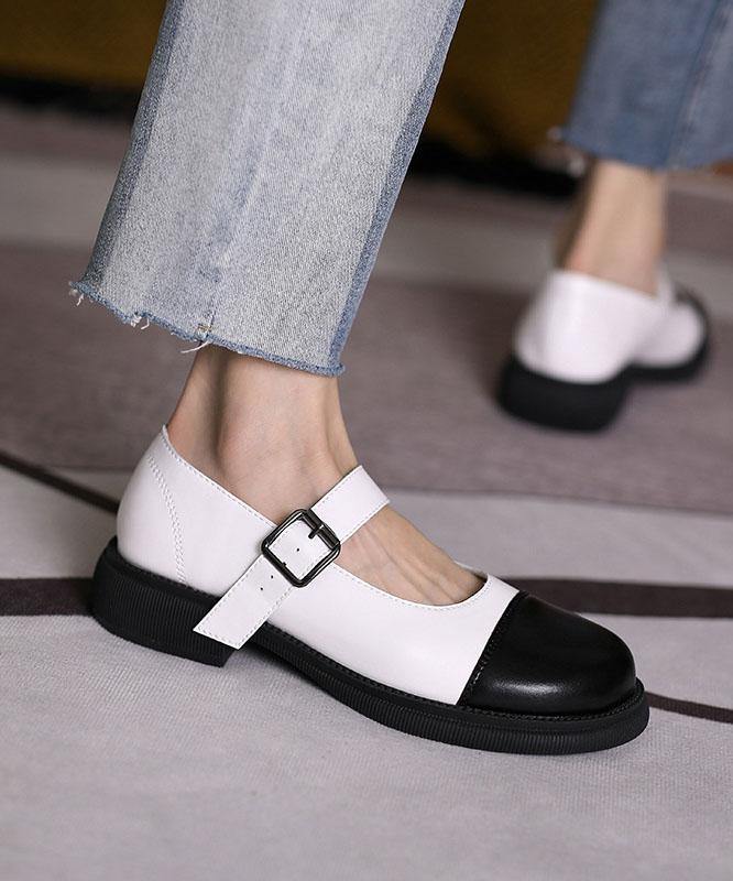 White Faux Leather Splicing Flat Shoes