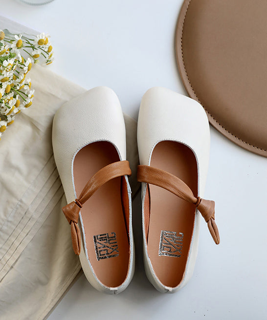 White Leather Buckle Strap Flat Shoes