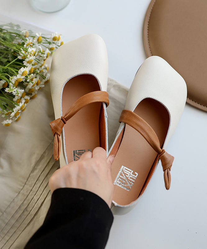 White Leather Buckle Strap Flat Shoes